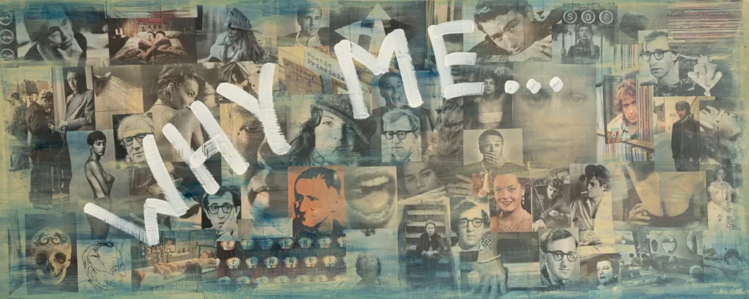 Collage stilisierter Porträts und Szenen, darüber groß der Text "WHY ME...".